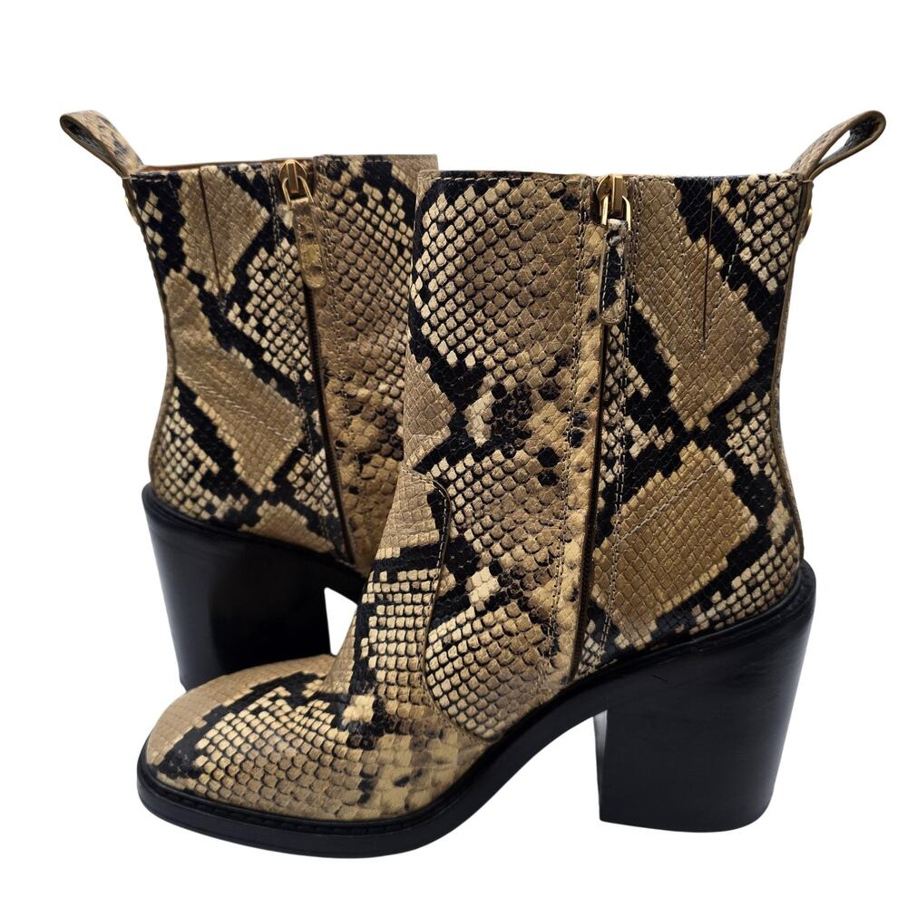 Tory Burch Boots Womens Size 9 Brown Snake Leather Ankle Block Heel Booties